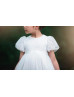 Puff Sleeves White Sequin Tulle Scallops Flower Girl Dress